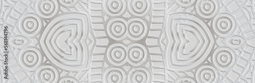 Banner, ethnic abstract cover design. A relief geometric 3D pattern on a light background. Dudling and Zentangle technique, anti -stress. Tribal boho textures of the East, Asia, India, Mexico, Aztecs