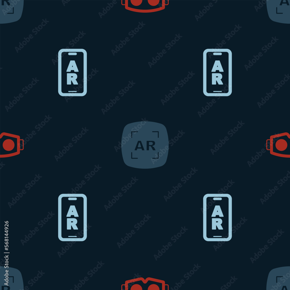 Set Virtual reality glasses, Augmented AR and on seamless pattern. Vector Set Virtual reality glasses, Augmented AR and on seamless pattern. Vector