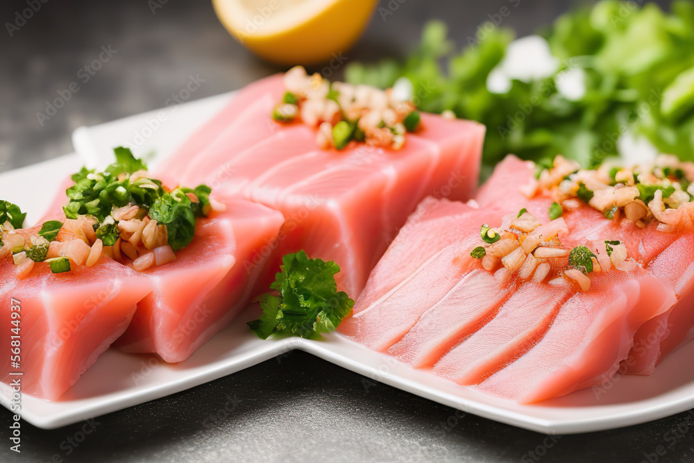 Tuna sashimi at a Japanese restaurant in Tokyo. Tuna sashimi at a Japanese restaurant in Tokyo.