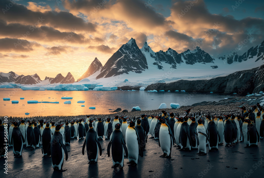 Group of penguins in Antarctica, Generative AI