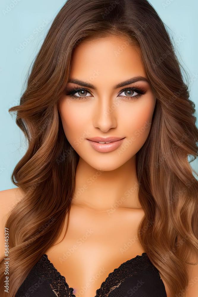 New Faces Beautiful Female Portrait Pictures Brown Eyes Long Brown Hair Black Lace Dress, created with Generative AI technology New Faces Beautiful Female Portrait Pictures Brown Eyes Long Brown Hair Black Lace Dress, created with Generative AI technology
