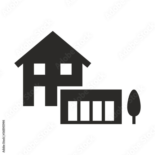 Garden room icon. Contemporary garden building. Garden office. Vector icon isolated on white background.