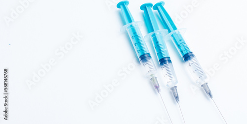 Disposable plastic syringe prepared for injection and vaccination in the hospital. The concept of medicine and health