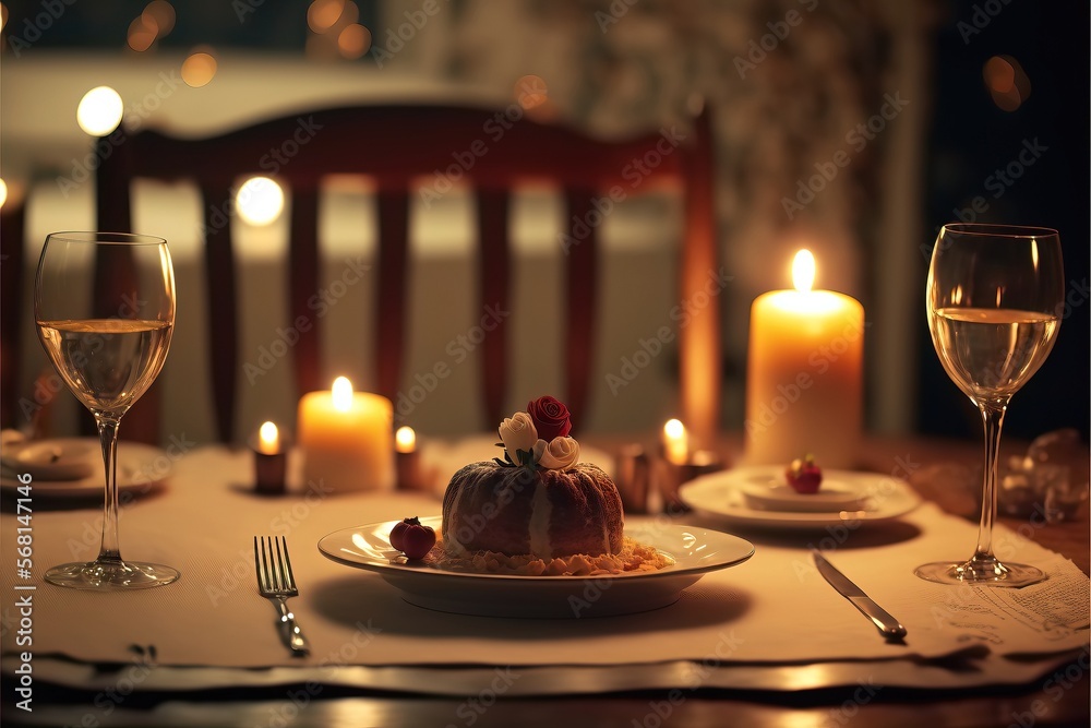 Valentine Dinner on Table in a Candle Genarative AI Valentine Dinner on Table in a Candle Genarative AI