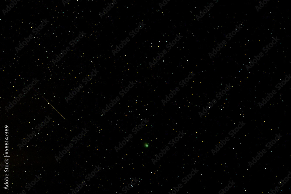 On February 1-2, 2023, the rare green comet C/2022 E3 (ZTF) made its closest approach to earth. This comet with a fireball meteor was taken 2/2 at 05:57:52 AM PST (UTC-8) near Ashland Oregon. On February 1-2, 2023, the rare green comet C/2022 E3 (ZTF) made its closest approach to earth. This comet with a fireball meteor was taken 2/2 at 05:57:52 AM PST (UTC-8) near Ashland Oregon.
