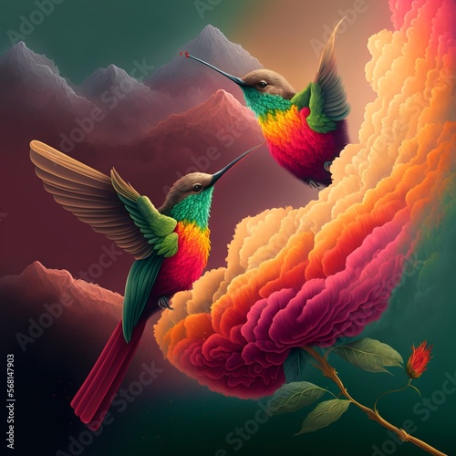 Abstract Colourful Hummingbird Artwork - AI generative illustration  photo