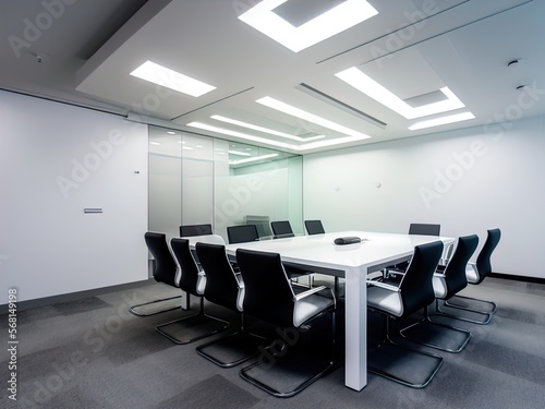 A white business conference room. 