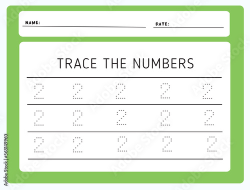 Writing practice number two printable worksheet for kids to improve basic writing skills. Trace line numbers for kindergarten and preschool kids