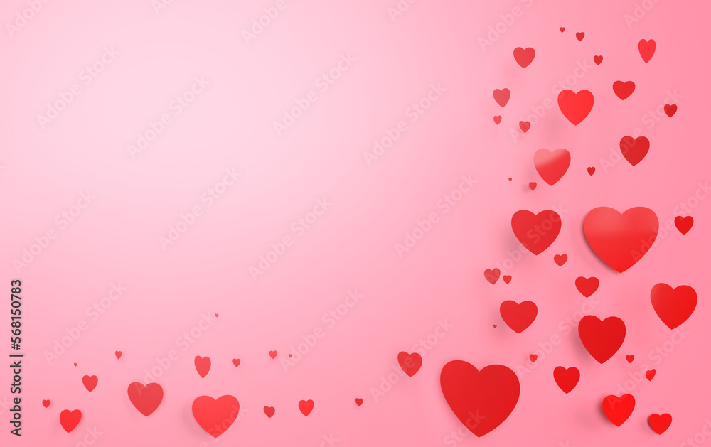 Corazones en 3d con fondo rosa. Recurso gráfico para San Valentín o el día de los enamorados