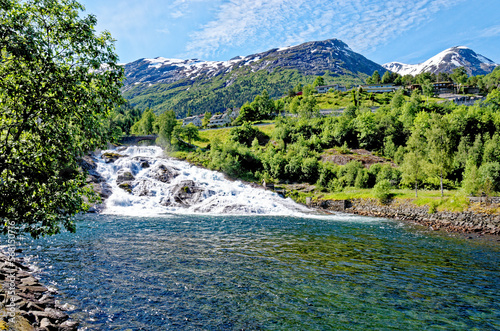 Landscape with Hellesyltfossen waterfall - Geiranger, Norway © adfoto