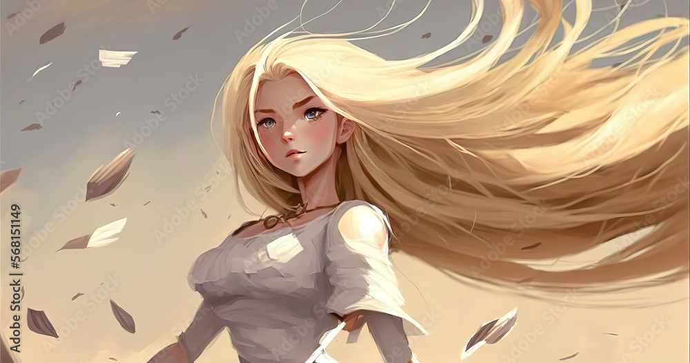 A Brave Medieval Inspired Anime Girl With Long Blonde Hair Wind Is A Brave Medieval Inspired Anime Girl With Long Blonde Hair Wind Is