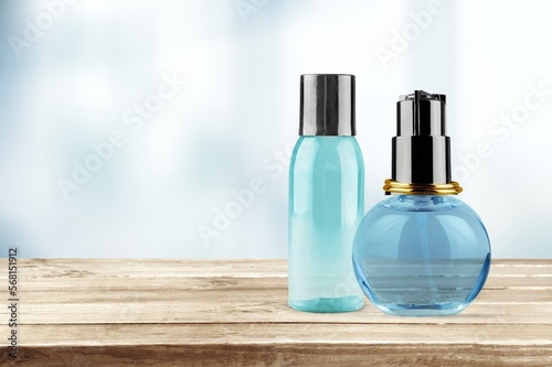 A bottle of skin care cosmetic products