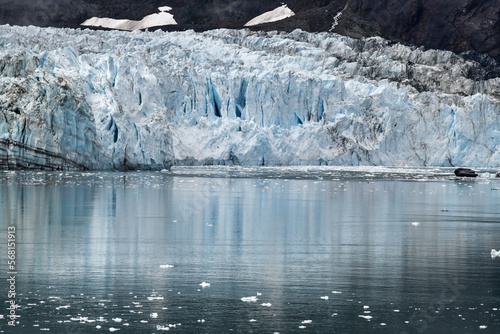 Ocean water and blue ice glaciers in Alaska