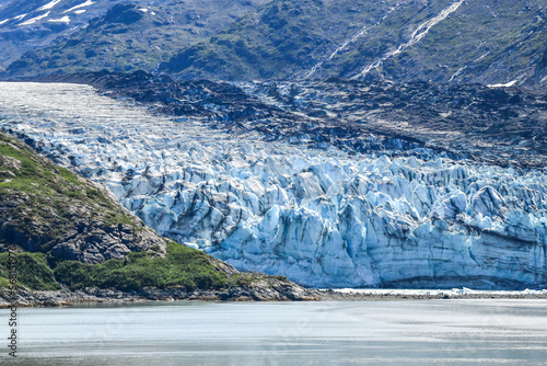 Ocean water and blue ice glaciers in Alaska