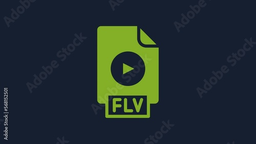Yellow FLV file document video file format. Download flv button icon isolated on blue background. FLV file symbol. 4K Video motion graphic animation photo