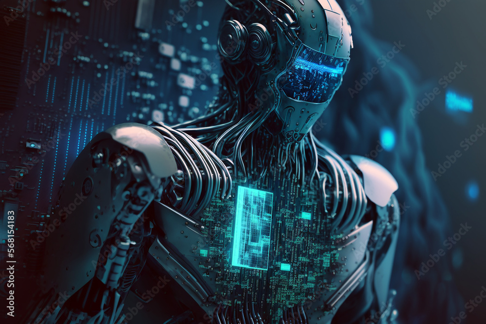 Fototapeta premium Abstract furistic AI Android robot, Humanoid technology concept, Generative AI