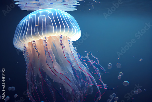jellyfish in the blue water, generative ai