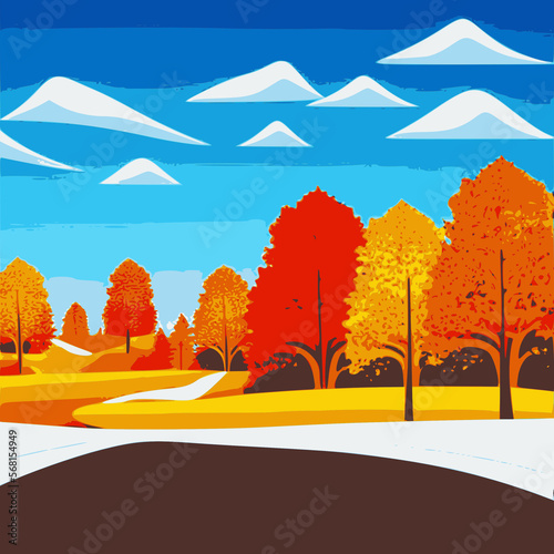 4K Vector Landschaft Bunt Bäume Felder