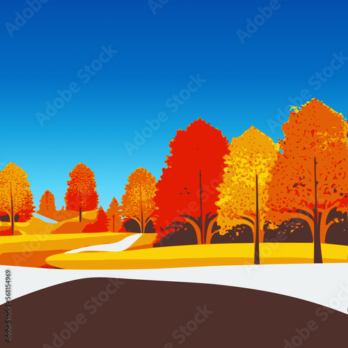 4K Vector Landschaft Bunt Bäume Felder