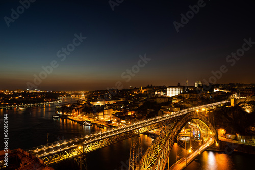 porto city by night with bridge