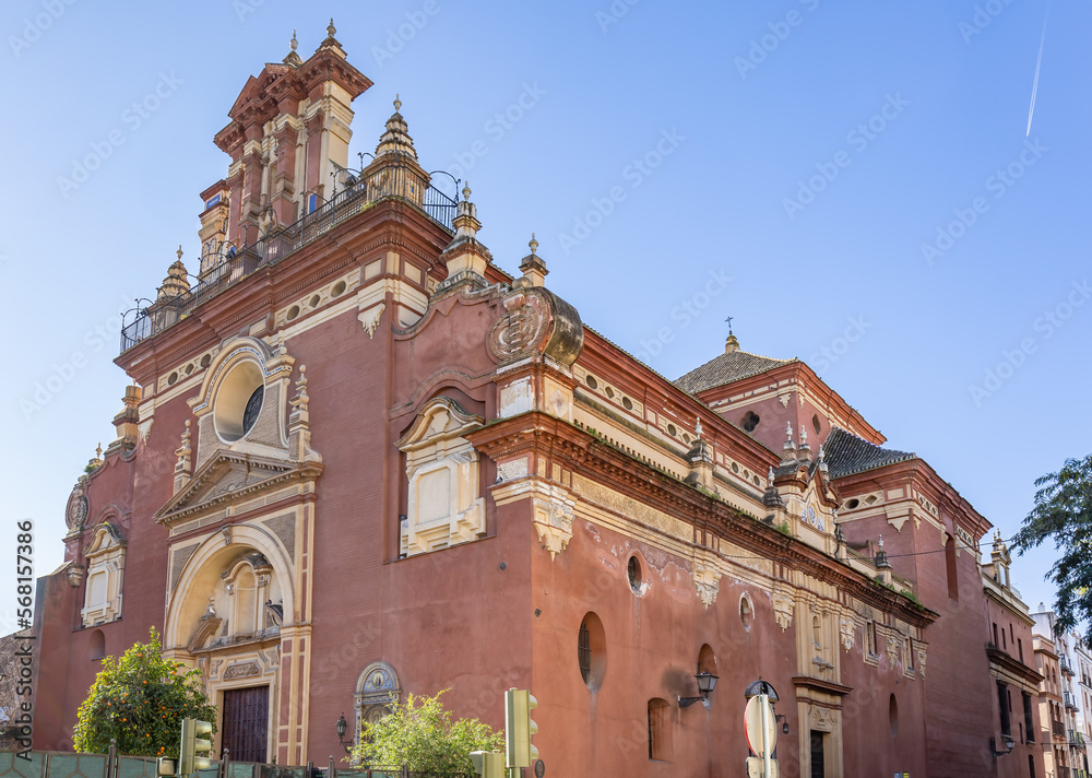 The Facade of the Church of San Jacinto in Seville, Andalusia, Spain, is the temple of a Dominican convent founded in the 17th century.
