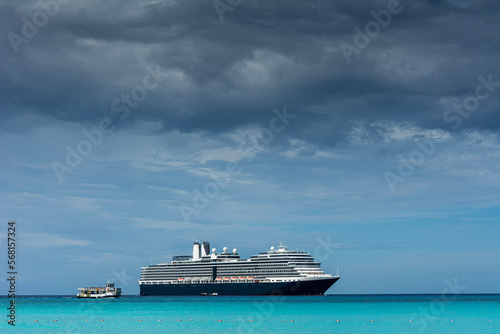 Cruise ship with tinder with dramatic sky