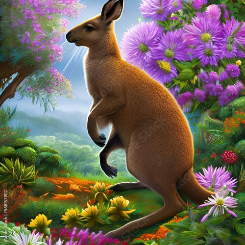 A fantastic kangaroo with a pouch made of flowers2, Generative AI photo