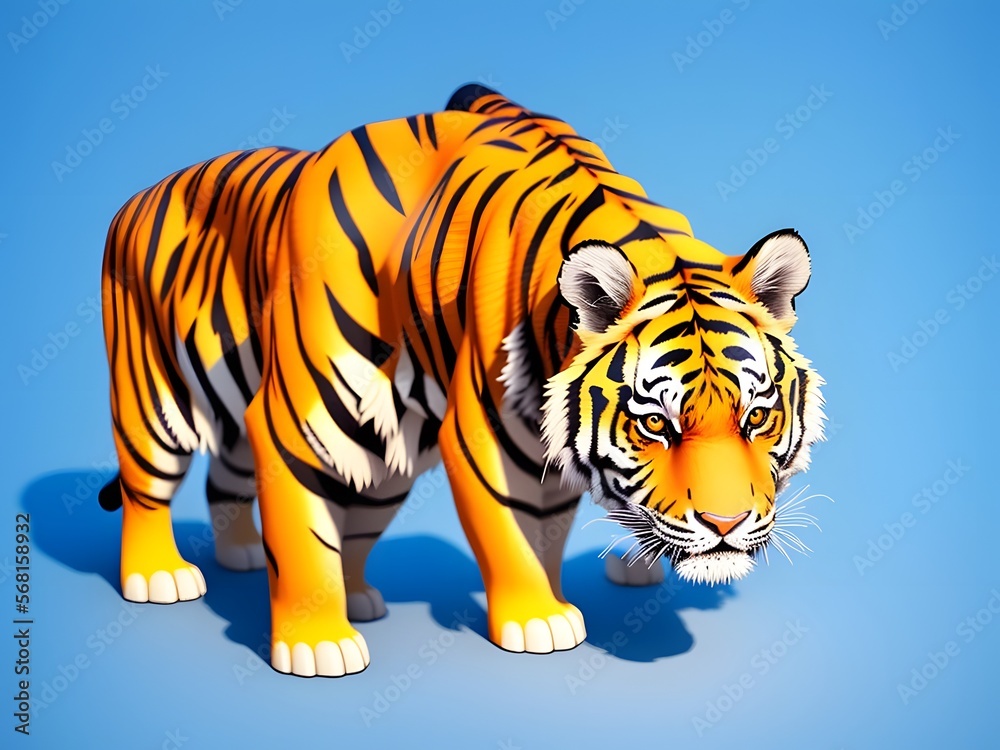 Obraz premium Tiny Tiger - Adorable Big Cat Posing Alone on White