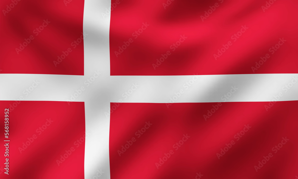 Fototapeta premium Waving National Flag of Denmark, Vector Illustration