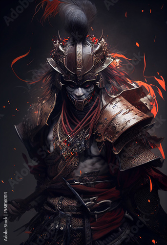 AI Ancient Samurai ready for battle to kill Japanese demons. WALLPAPER PHONE, Illustration. Demon Slayer. Ancient ARMOR and KATANA