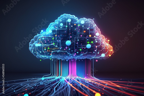 Cyber security, AI Mind, Network Management, Modern Data Center, Cloud Networking, AI Generated Art photo