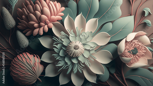 3D Botanical Floral Background and Flower Wallpaper