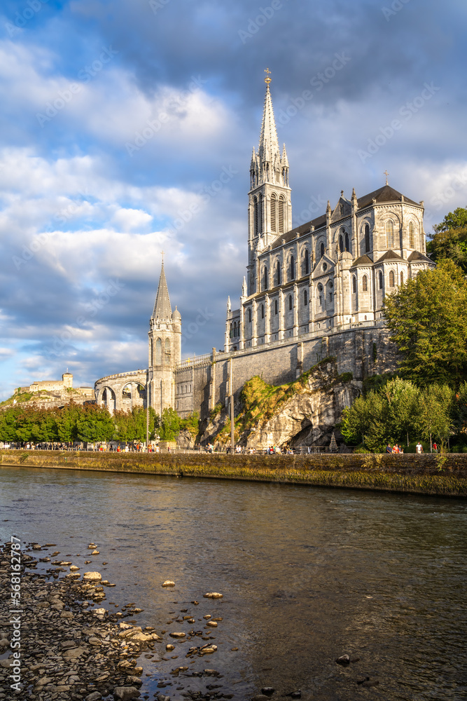 Pilgrimage basilica of Holy Rosary above the grotto in Lourdes