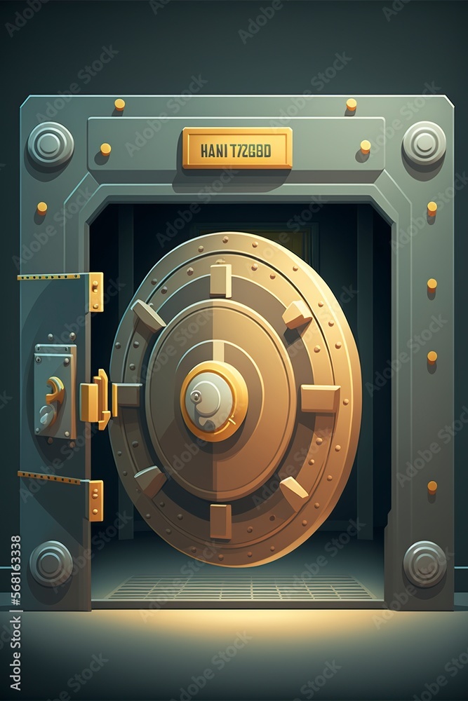cartoon illustration, bank vault with safe door, generative ai cartoon illustration, bank vault with safe door, generative ai