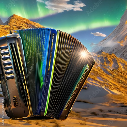 An accordion made of the aurora borealis1, Generative AI photo