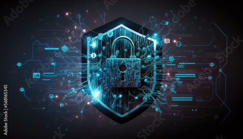 Network security technology background, internet protection, business cyber security, digital design, information data, digital technology scene with Generative Ai.