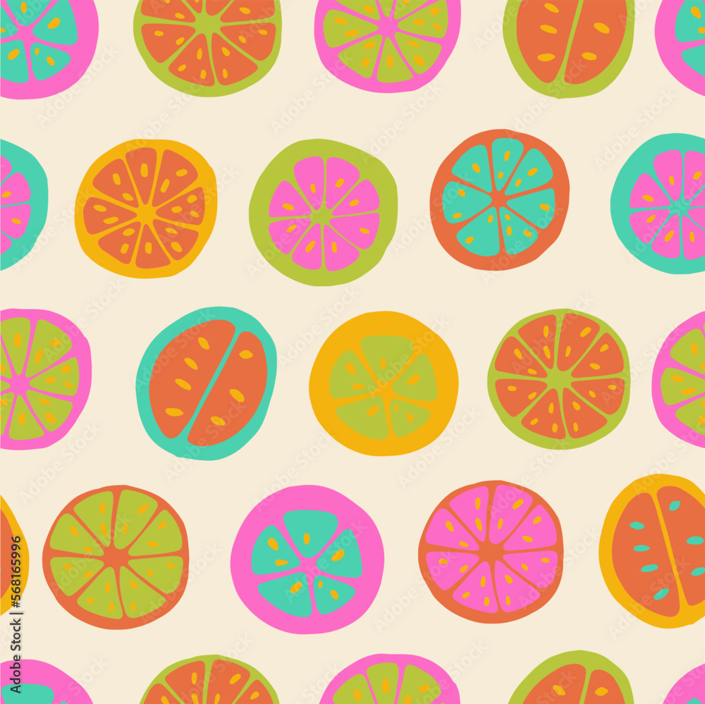 Seamless pattern with handdrawn and colorful citrus. Perfect for packaging, wrapping paper. Seamless pattern with handdrawn and colorful citrus. Perfect for packaging, wrapping paper.