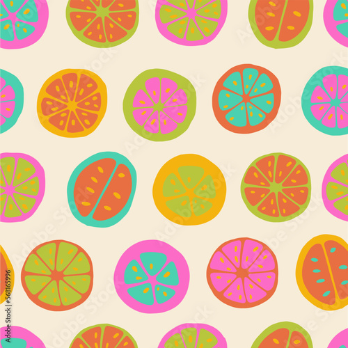 Seamless pattern with handdrawn and colorful citrus. Perfect for packaging, wrapping paper.