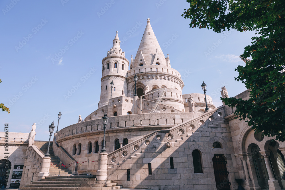 A landscape view of the old fisherman's bastion. A 19th-century fortress in Budapest, Hungary.