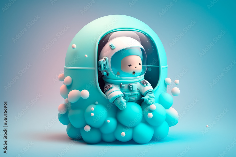 Adorable cute baby Astronaut 3d render. Generative AI Adorable cute baby Astronaut 3d render. Generative AI