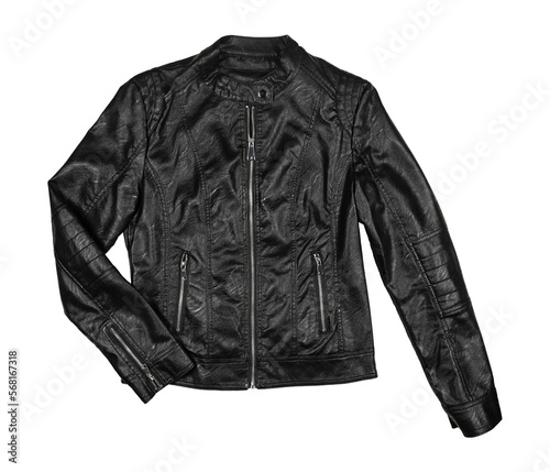 black leather jacket for women isolated