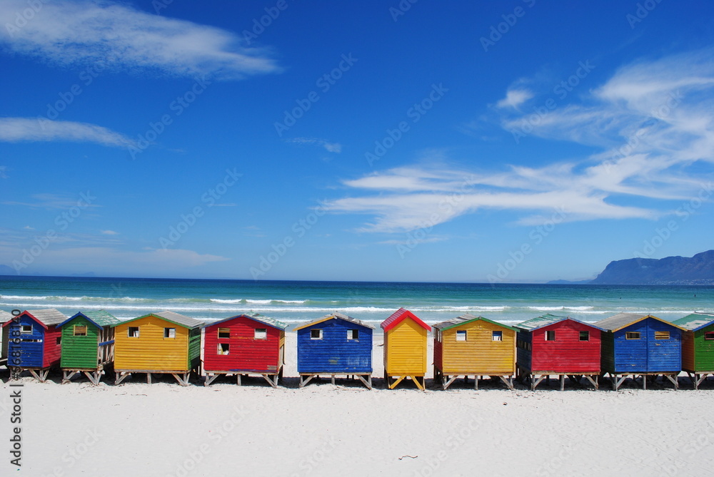 Naklejka premium Amazing colorful houses of Muizenberg, Cape Town, South Africa