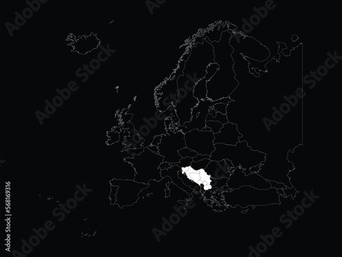 White map of Yugoslavia countries within map of European continent on black background