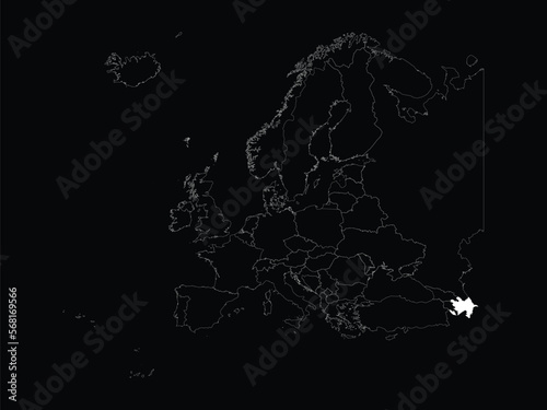 White map of Azerbaijan within map of European continent on black background