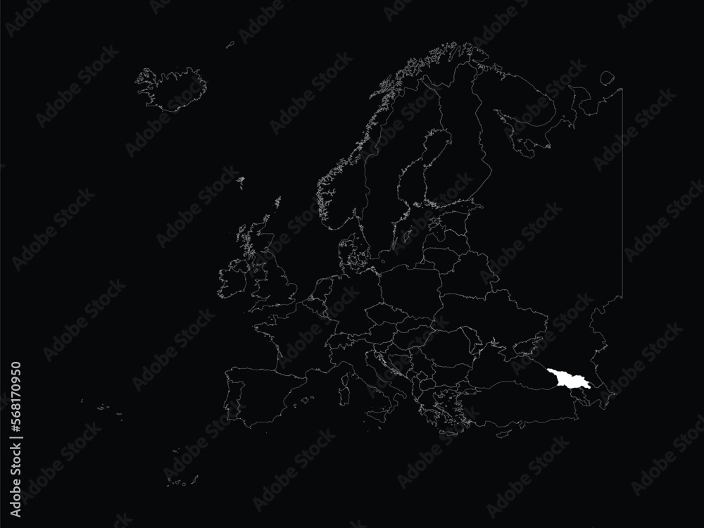 Obraz premium White map of Georgia within map of European continent on black background