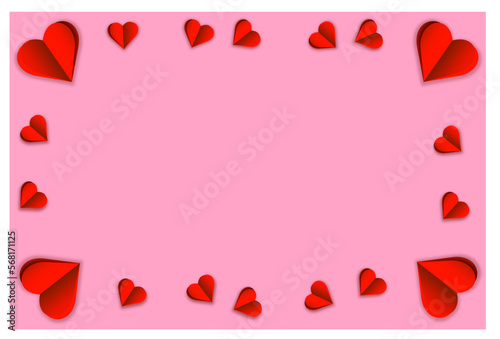 Vector hearts on a pink background. Place for text. Heart frame.