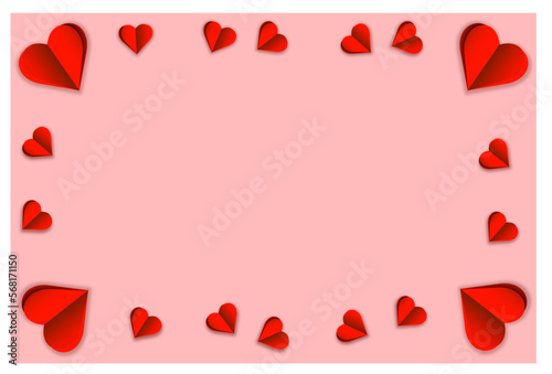 Vector hearts on a beige background. Place for text. Heart frame.