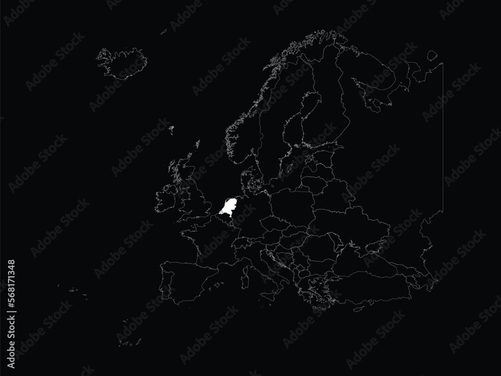Obraz premium White map of France within black map of European continent on black background