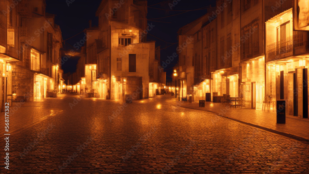 Ruas de uma cidade a noite iluminada, Generative AI