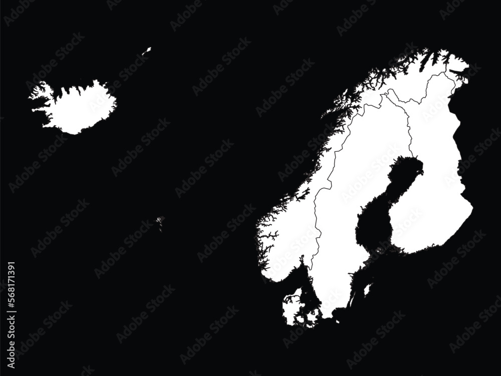 White map of West European countries on black background